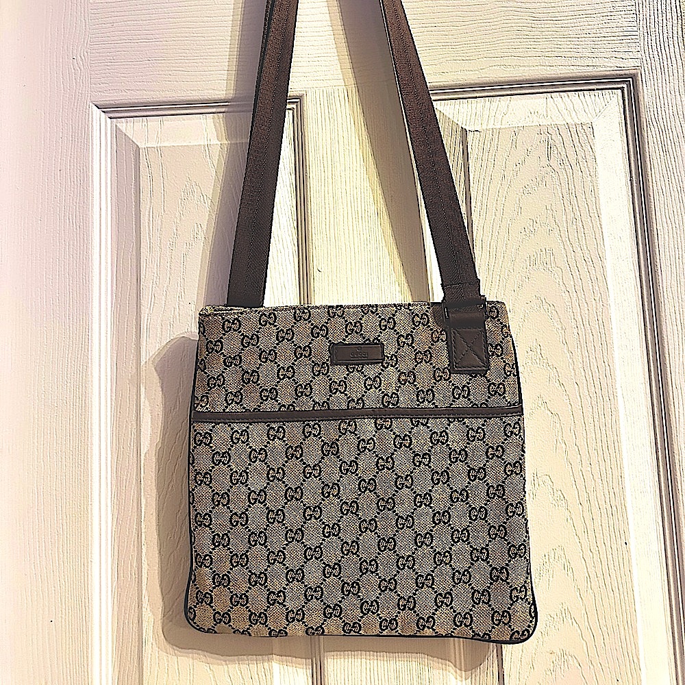 Gucci Beige Brown GG Canvas Crossbody Bag